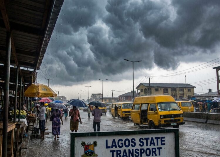 Storm clouds gathering over a Nigerian city ahead of rainfall