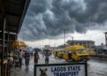 Storm clouds gathering over a Nigerian city ahead of rainfall